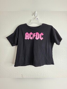 AC/DC Wonder Nation Girls Graphic Crop T-Shirt Black Pink Size Girls L 10/12